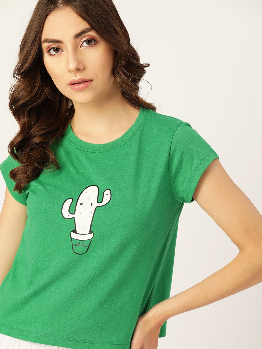 DressBerry Women Green & White Graphic Printed Lounge T-shirts Price in India