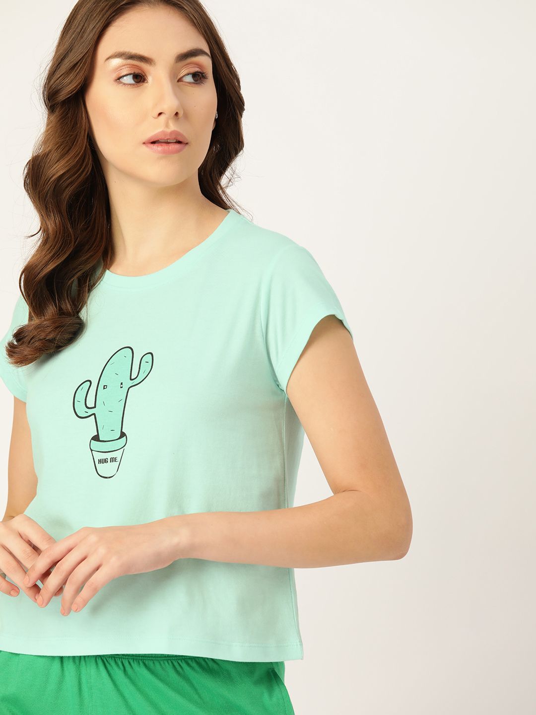 DressBerry Women Sea Green Graphic Printed Lounge T-shirts Price in India