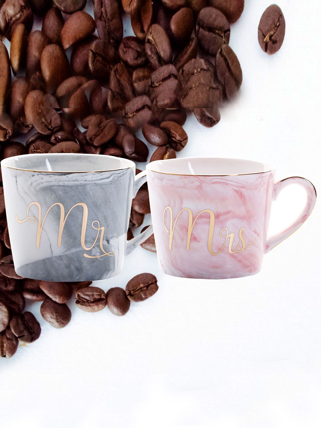 BonZeaL Pink & Blue Printed Ceramic Glossy Cups Set of Cups and Mugs Price in India