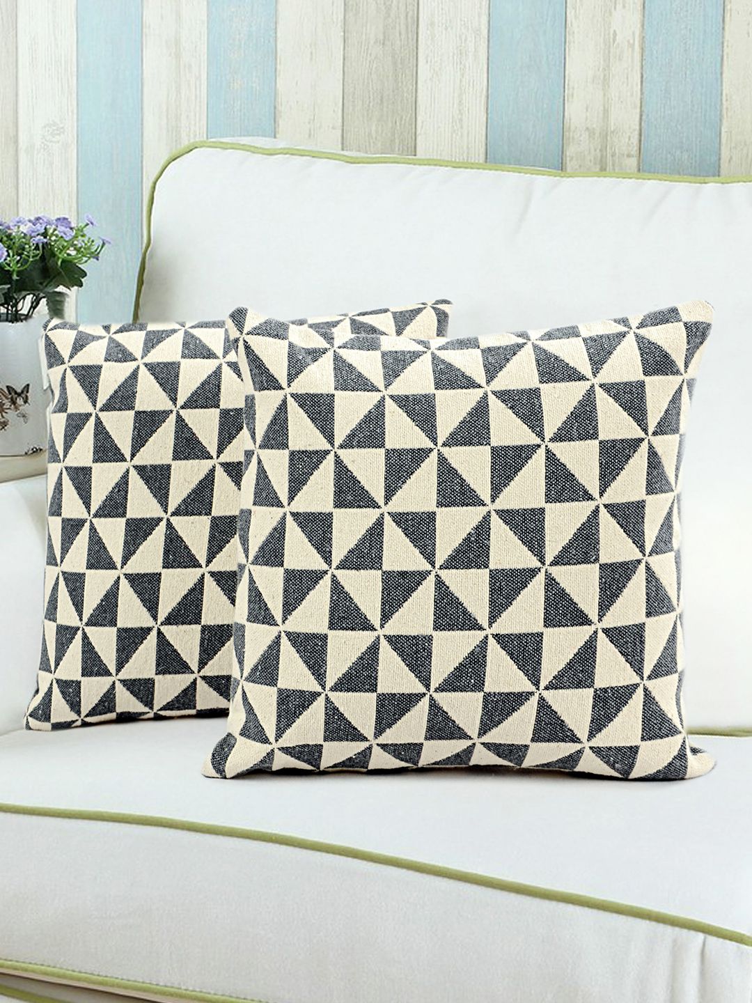 Saral Home Grey & Beige Set of 2 Printed 16" x 16" Square Cushion Covers Price in India