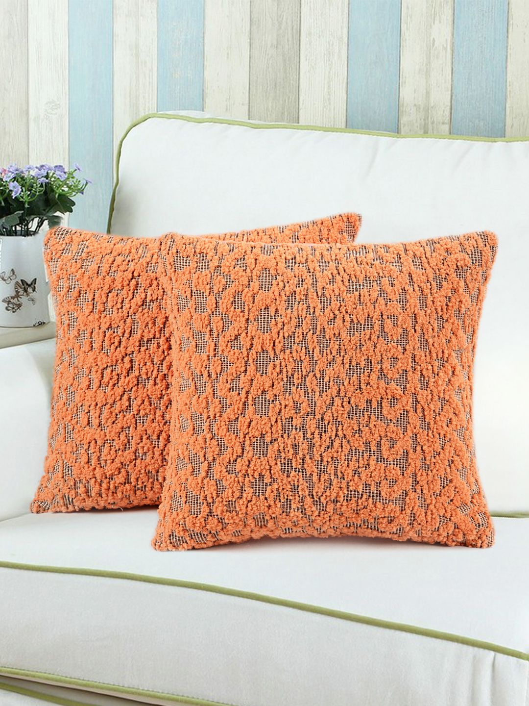Saral Home Orange Set of 2 16'' x 16'' Square Cushion Covers Price in India