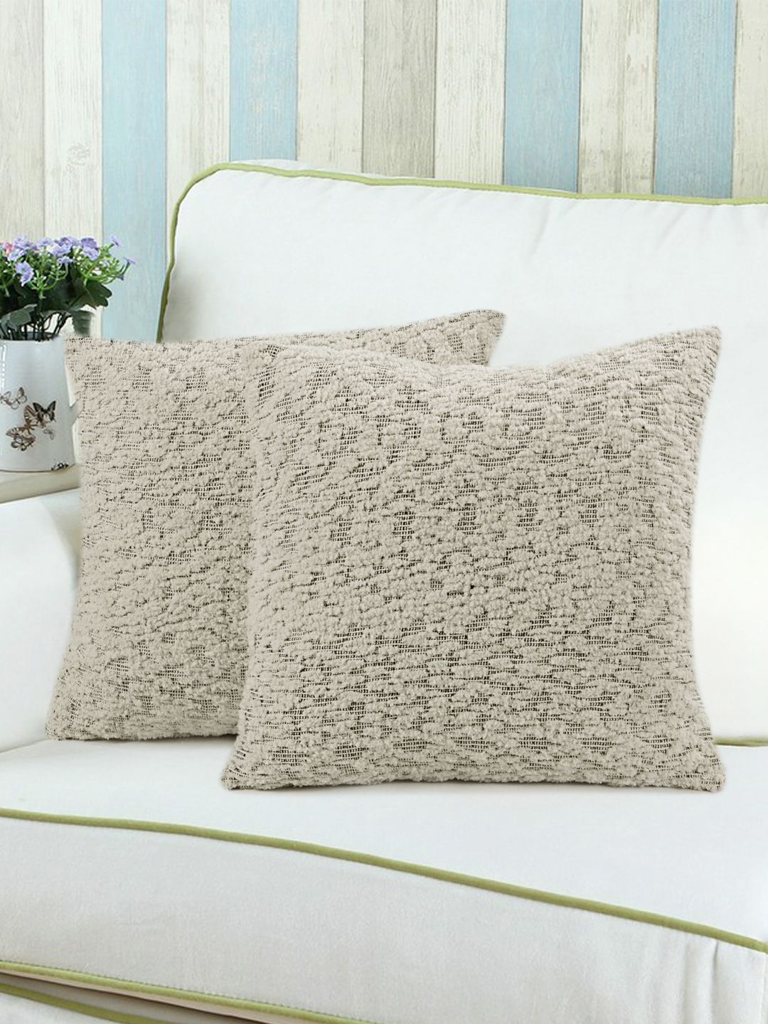 Saral Home Grey Set of 2 16'' x 16'' Square Cushion Covers Price in India