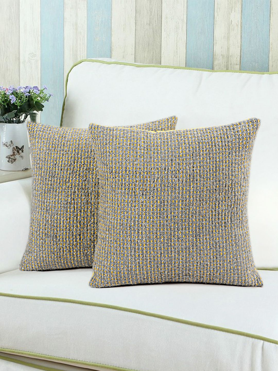 Saral Home Grey Set of 2 16'' x 16'' Square Cushion Covers Price in India