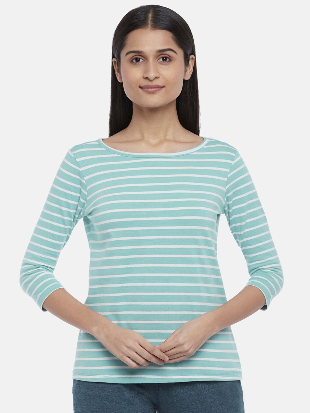 Dreamz by Pantaloons Women Blue Striped Regular Lounge tshirt Price in India