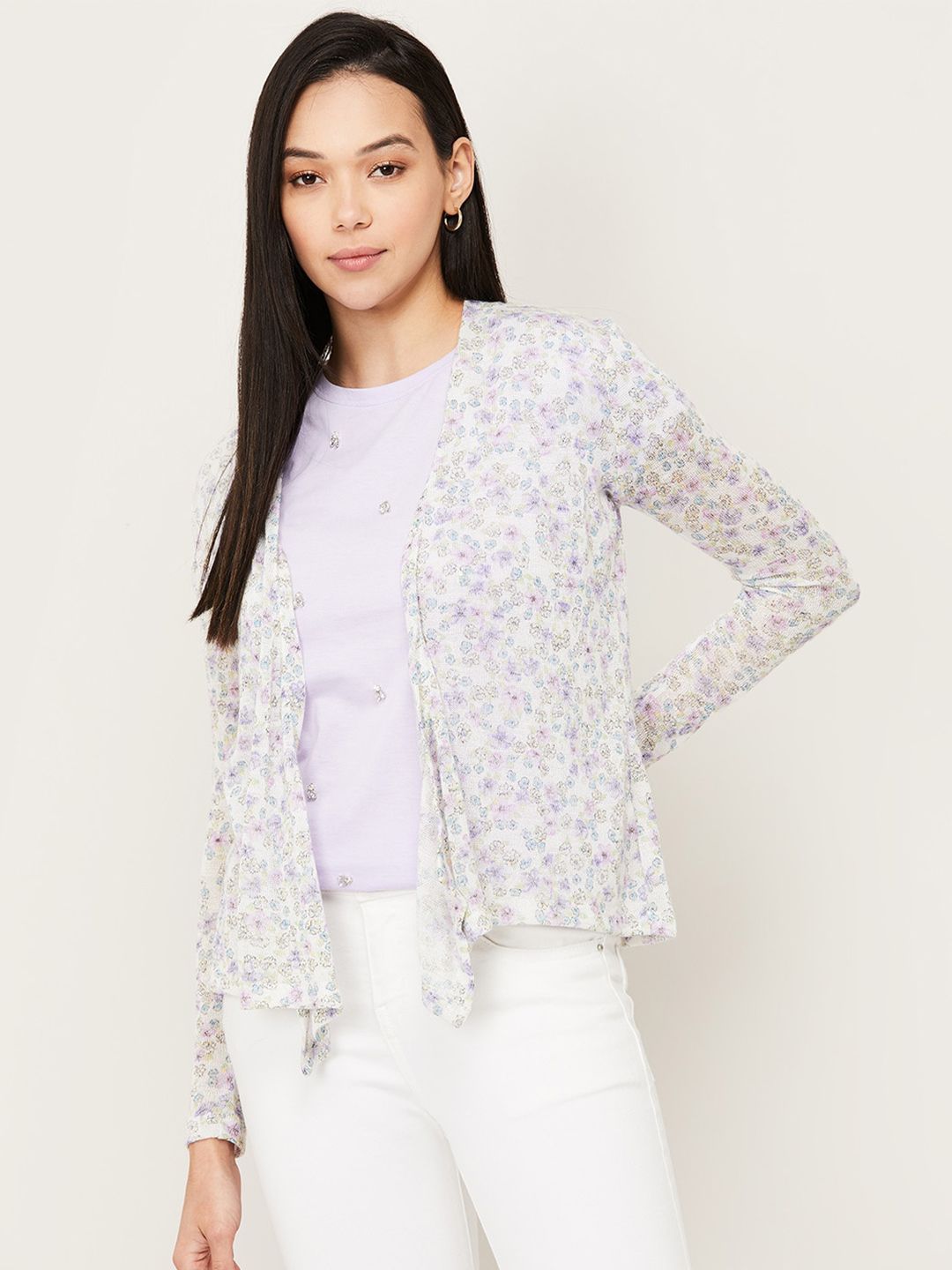 CODE by Lifestyle Women Off White & Blue Printed Shrug Price in India