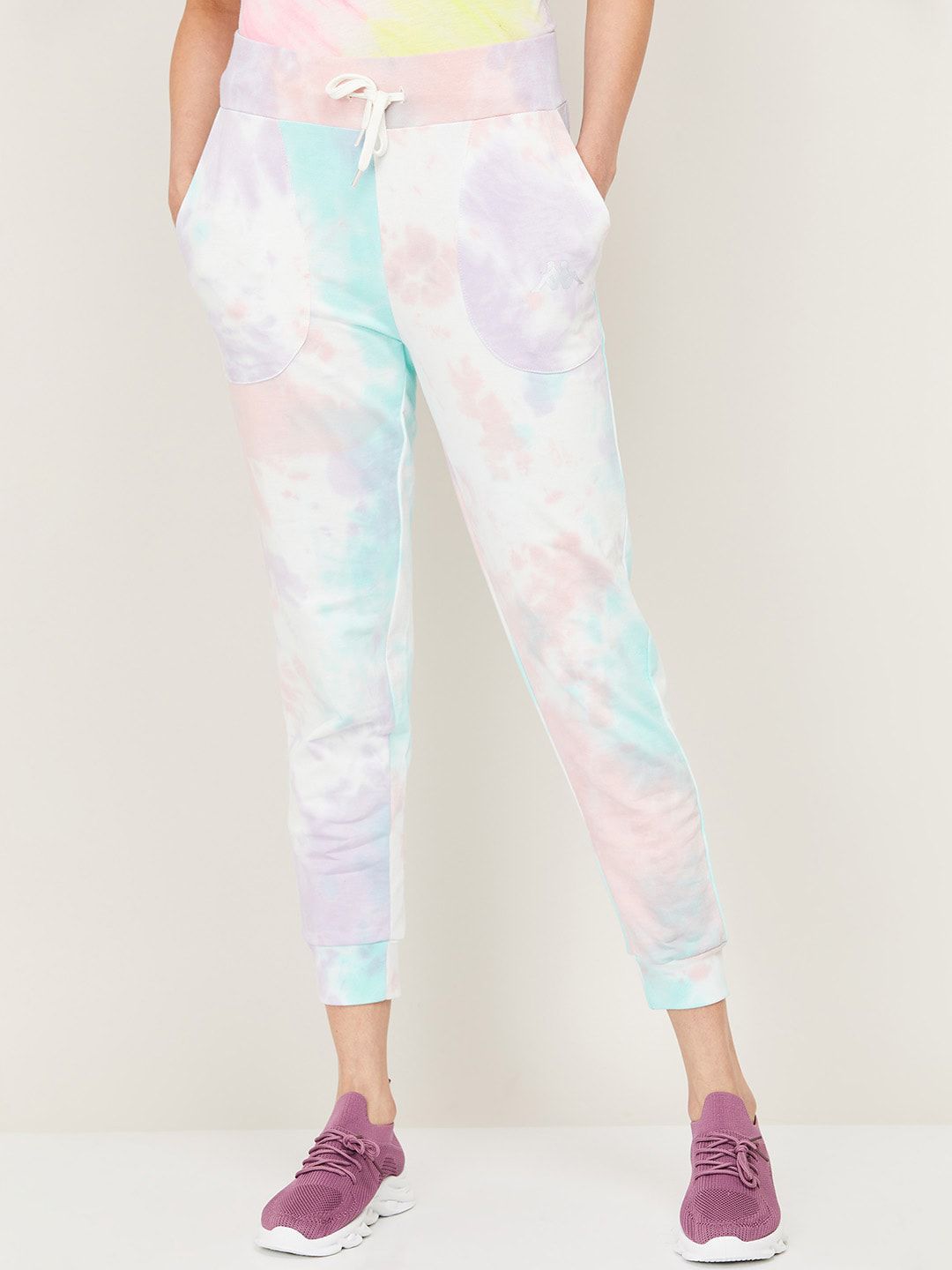 Kappa Women White & Blue Dyed Slim-Fit Pure Cotton Joggers Price in India