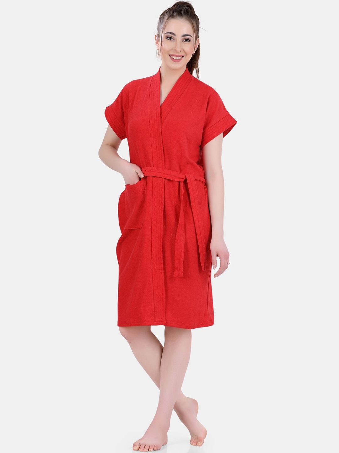 POPLINS Women Red Solid Bath Robe Price in India
