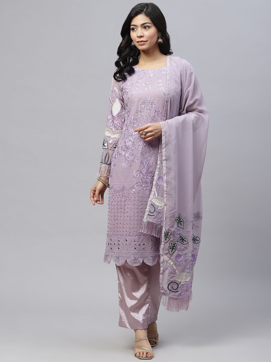 Readiprint Fashions Mauve & Silver Embroidered Unstitched Kurta Set Material Price in India