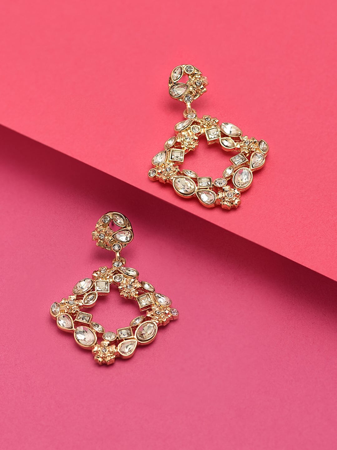 Accessorize Women Gold Romantic Ramble Crystal Flower Doorknocker Earring Price in India