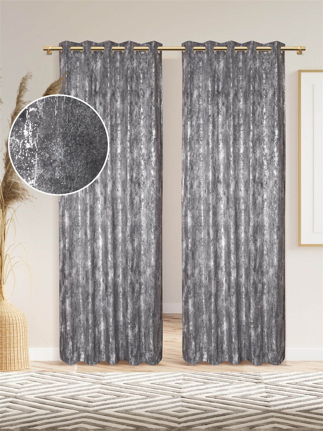 DREAM WEAVERZ Grey & Silver-Toned Set of 2 Room Darkening Door Curtain Price in India
