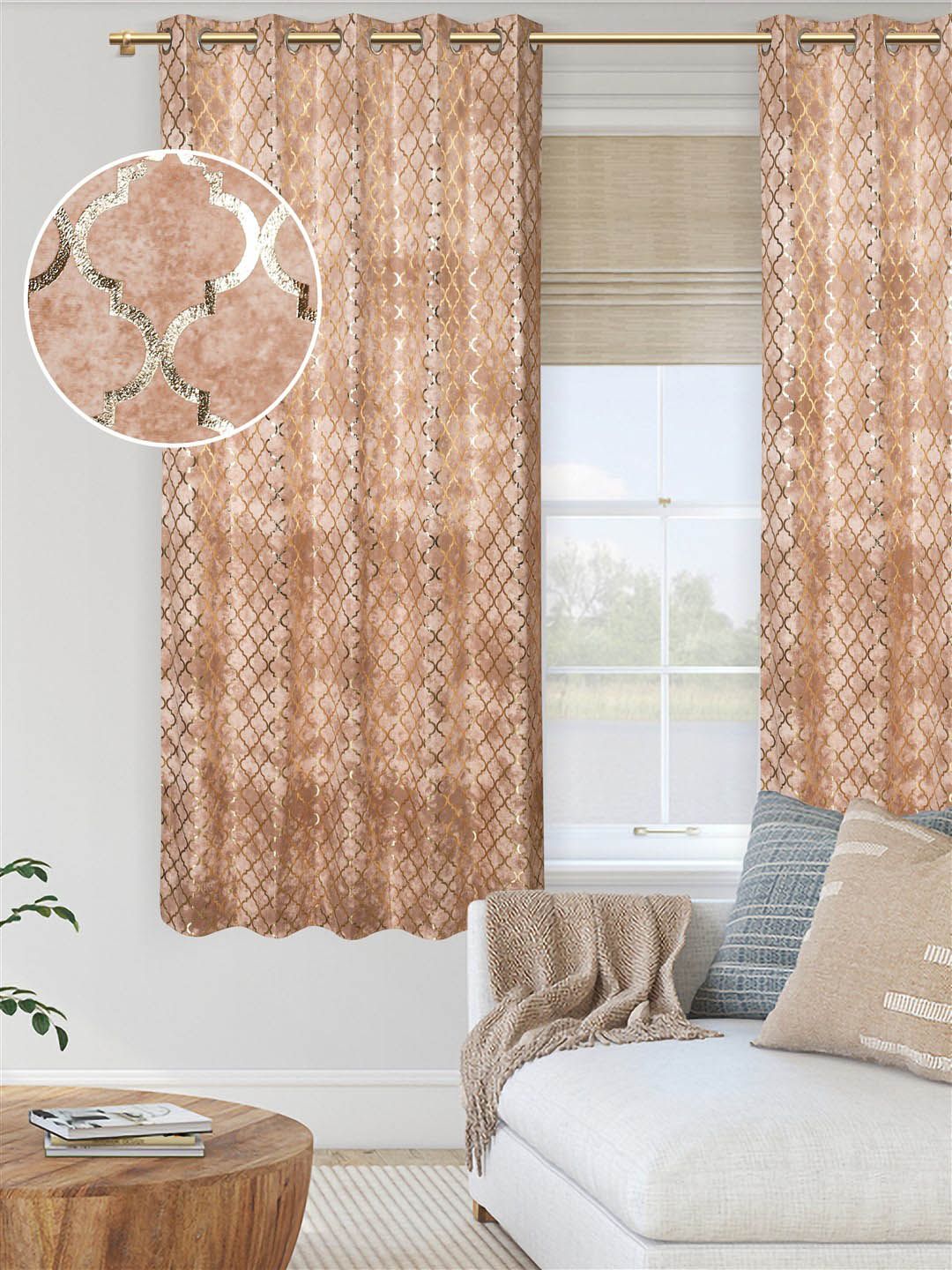 DREAM WEAVERZ Camel Brown Set of 2 Room Darkening Window Curtain Price in India