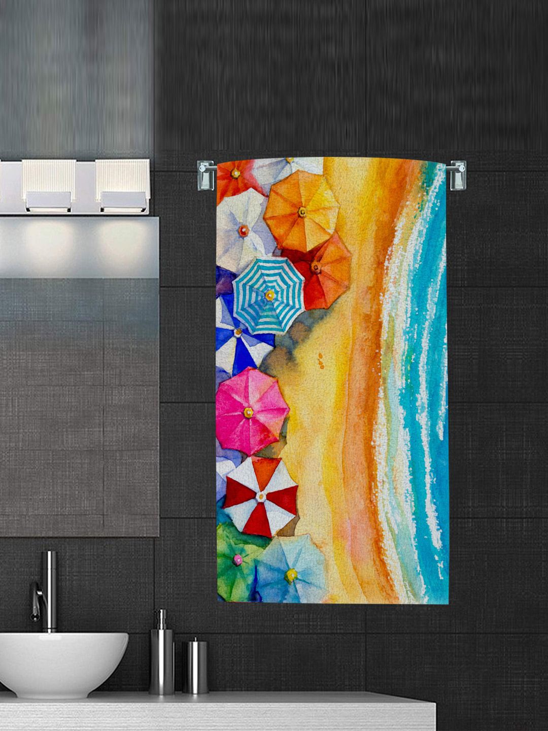 Status Multicoloured Beach Print Terry Cotton 250 GSM Bath Towel Price in India