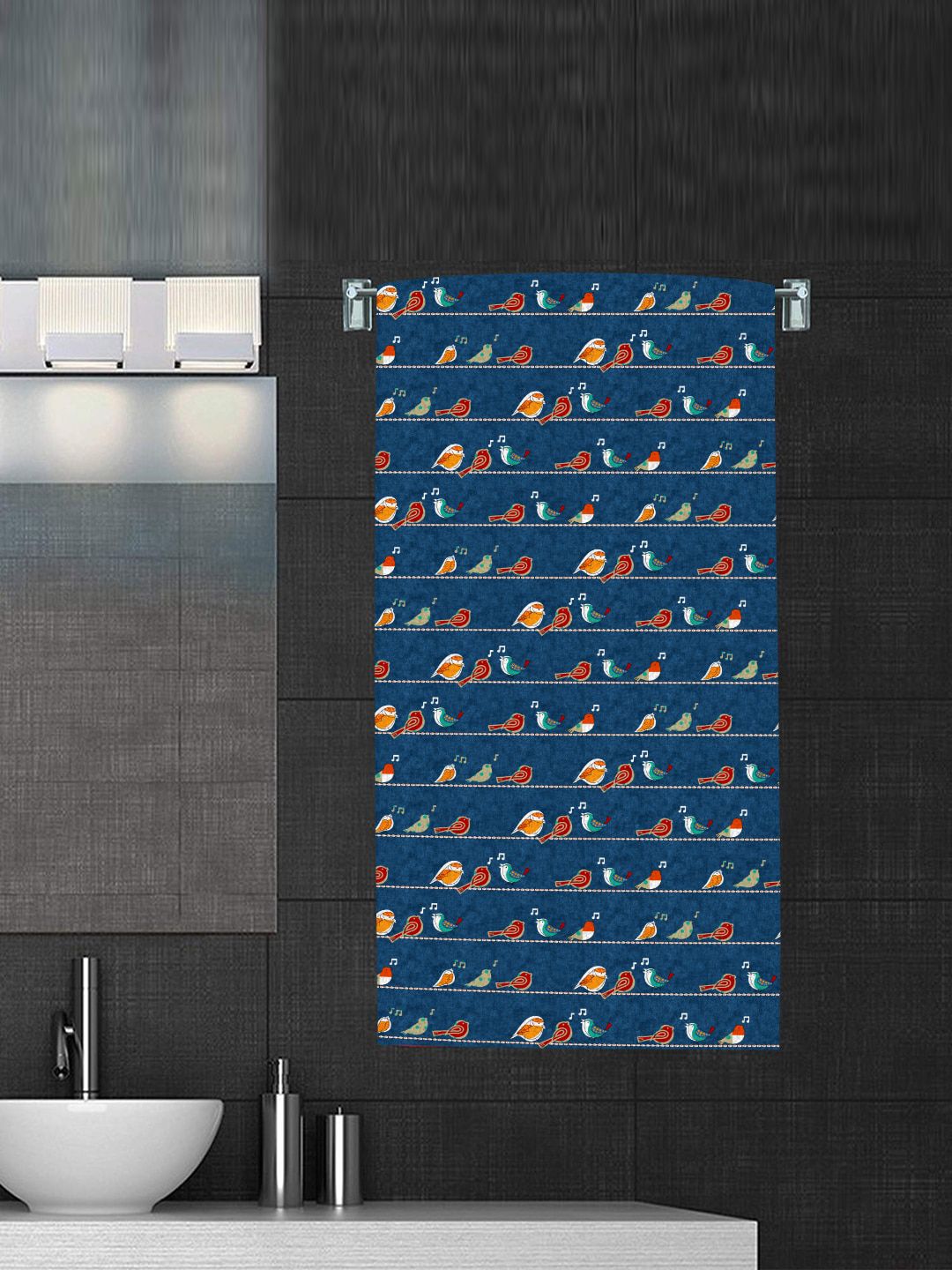 Status Blue Bird Print Terry Cotton Bath Towel Price in India