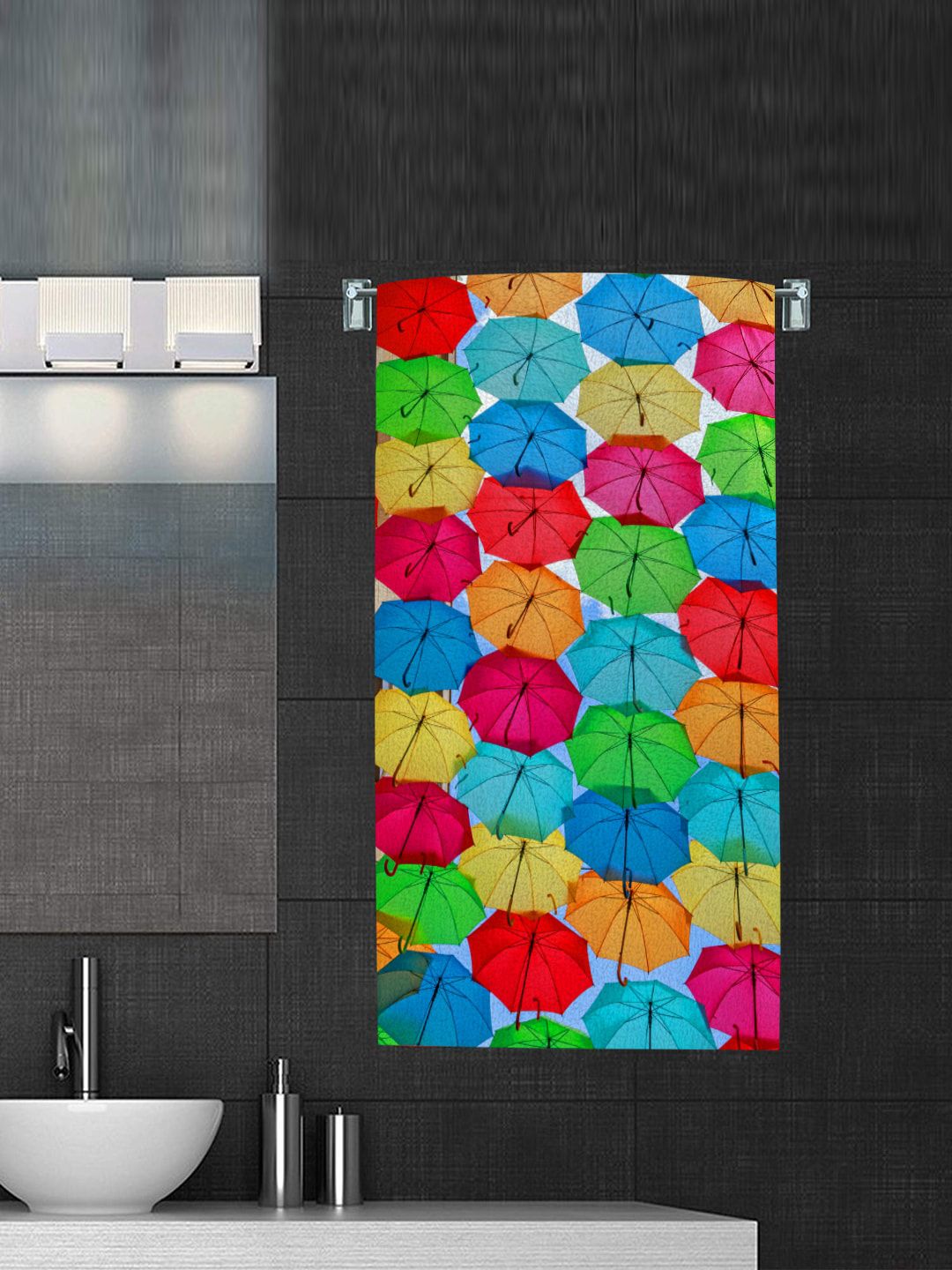 Status Multicoloured Umbrella Print 250 GSM Terry Cotton Bath Towel Price in India