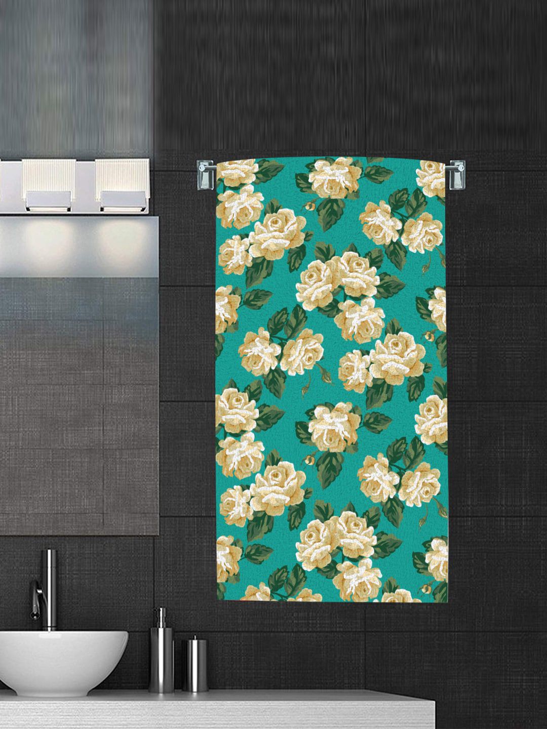 Status Green & Beige Printed 250 GSM Cotton Bath Towel Price in India