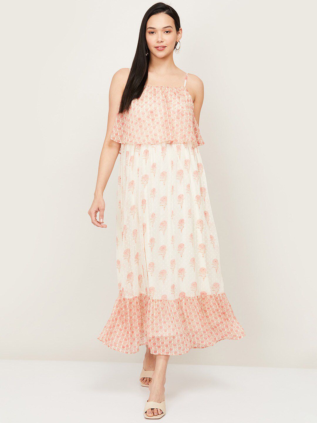 Colour Me by Melange White Floral Printed A-Line Midi Dress Price in India