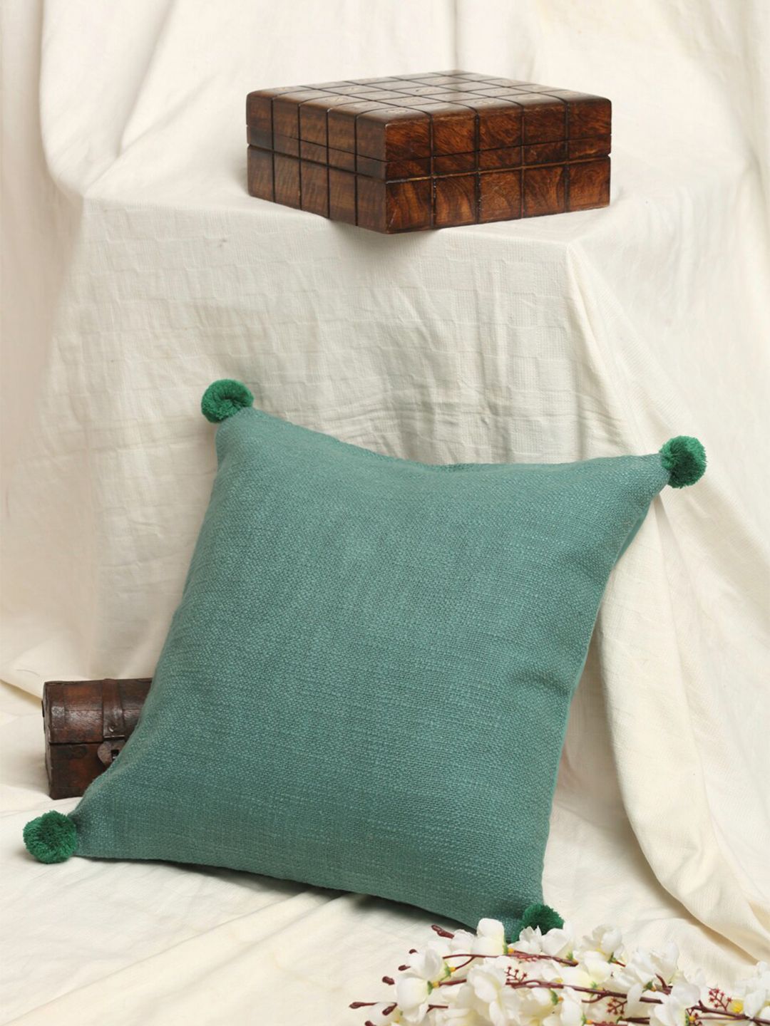 EK BY EKTA KAPOOR Teal 16 x 16" Square Cushion Covers" Price in India