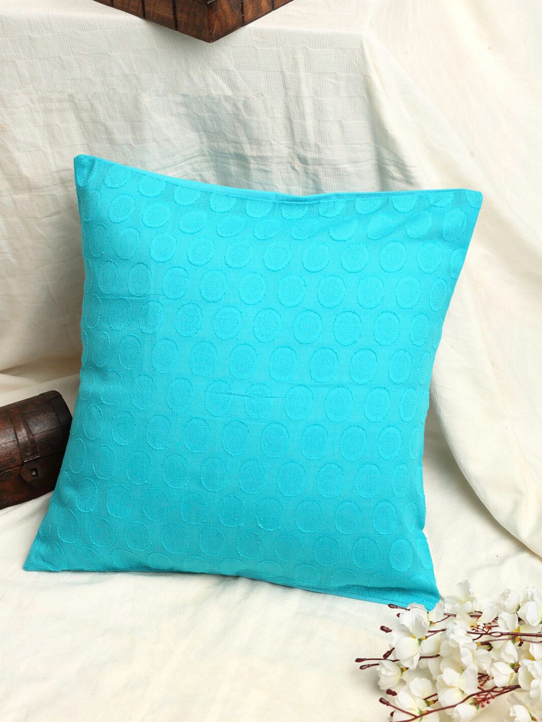 EK BY EKTA KAPOOR Turquoise Blue Solid 16 X16" Square Cushion Covers" Price in India