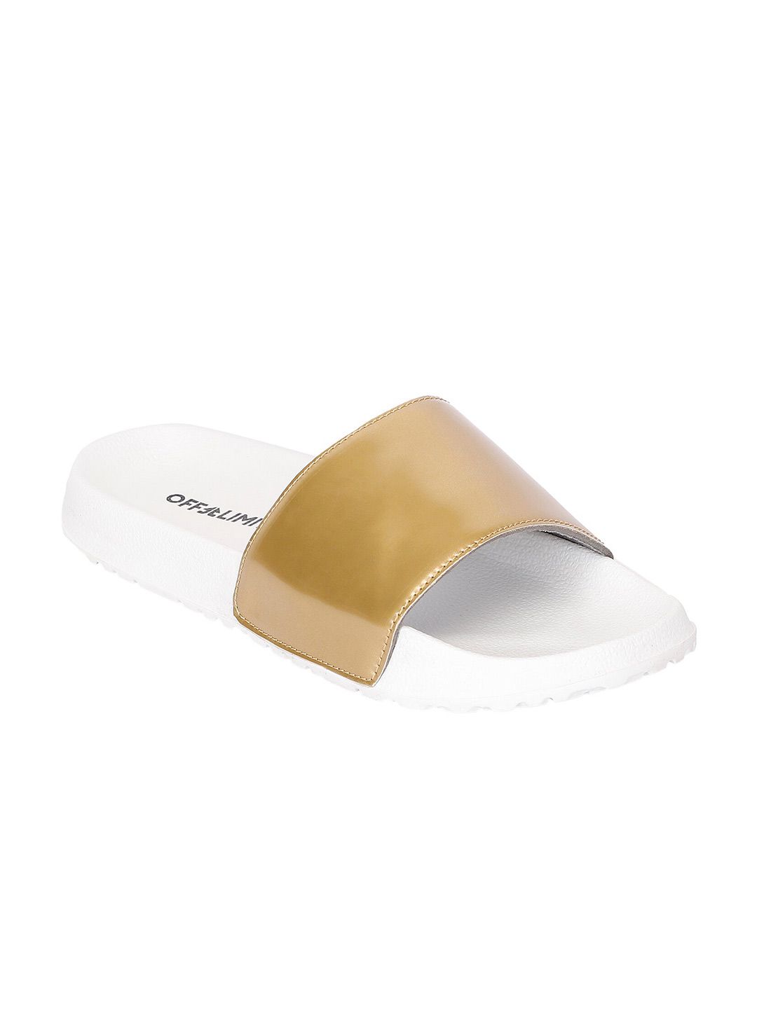 OFF LIMITS Women Gold-Toned & White Solid Sliders Price in India