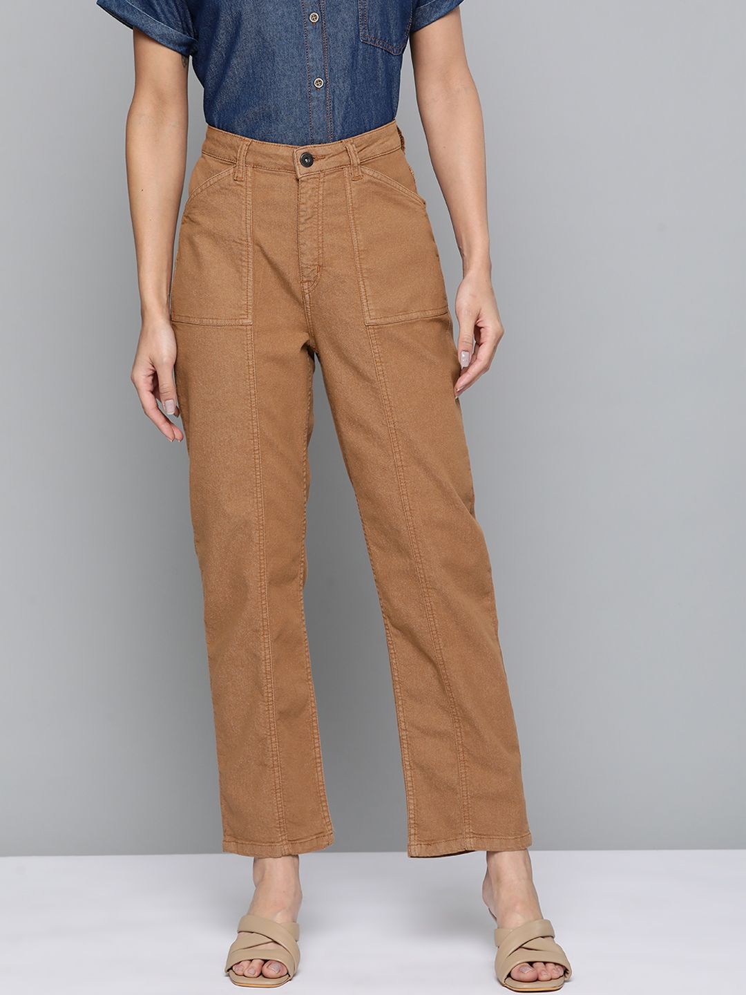 Chemistry Women Brown Straight Fit High-Rise Jeans Price in India