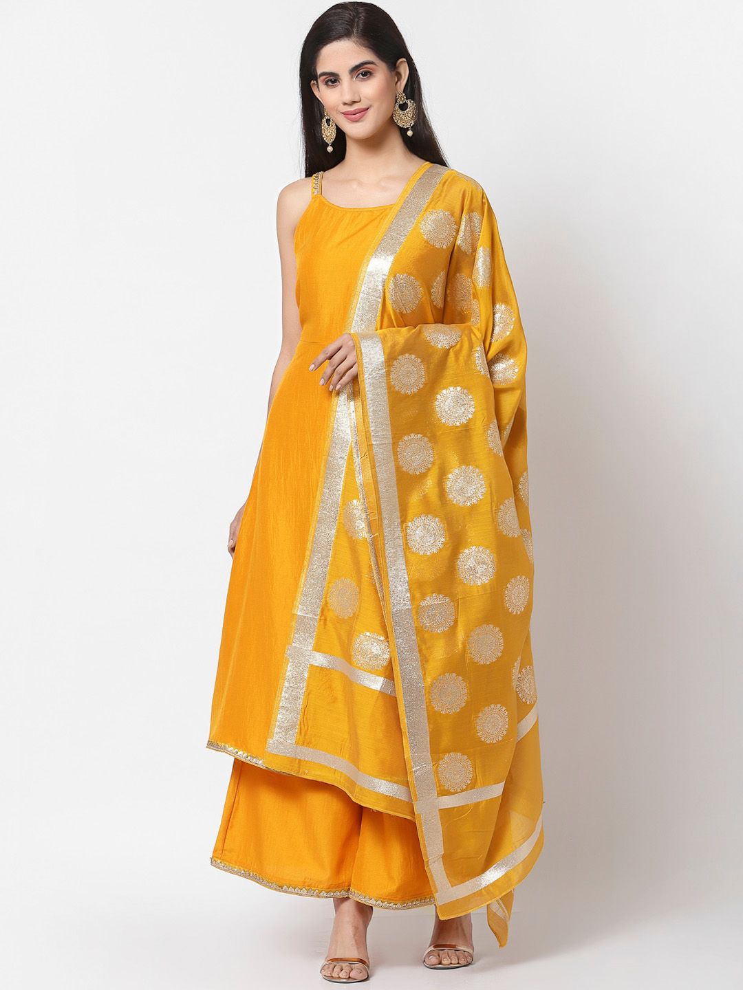 Myshka Women Yellow Kurta with Palazzos & With Dupatta Price in India