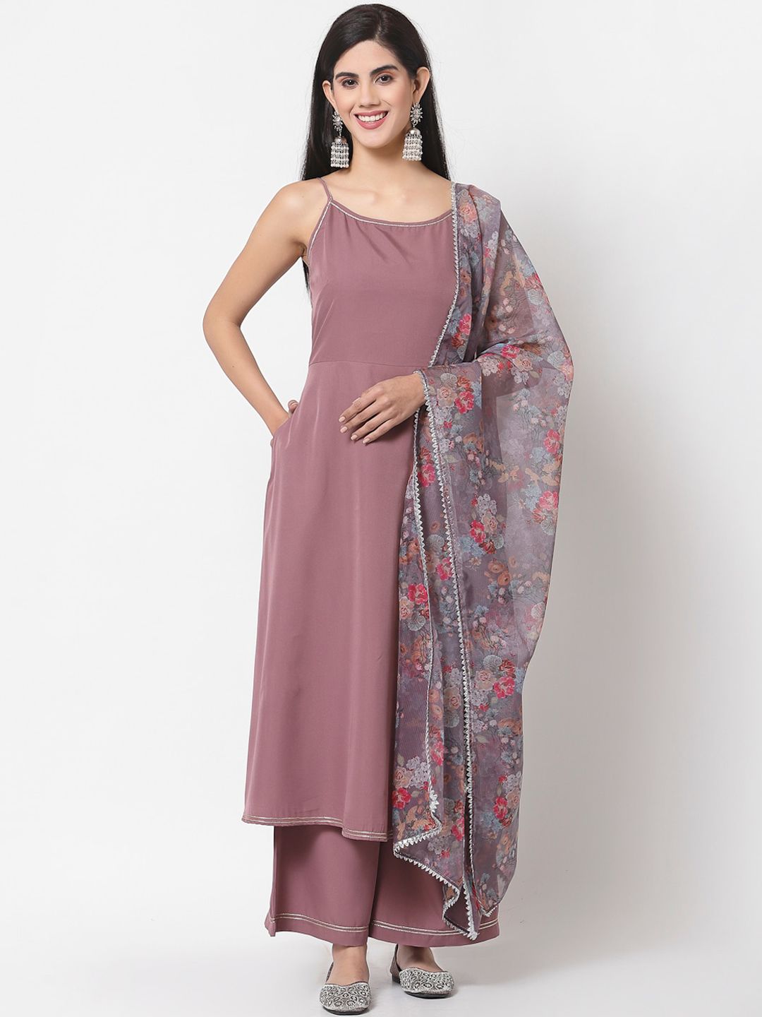 Myshka Women Mauve Kurta with Palazzos & With Dupatta Price in India