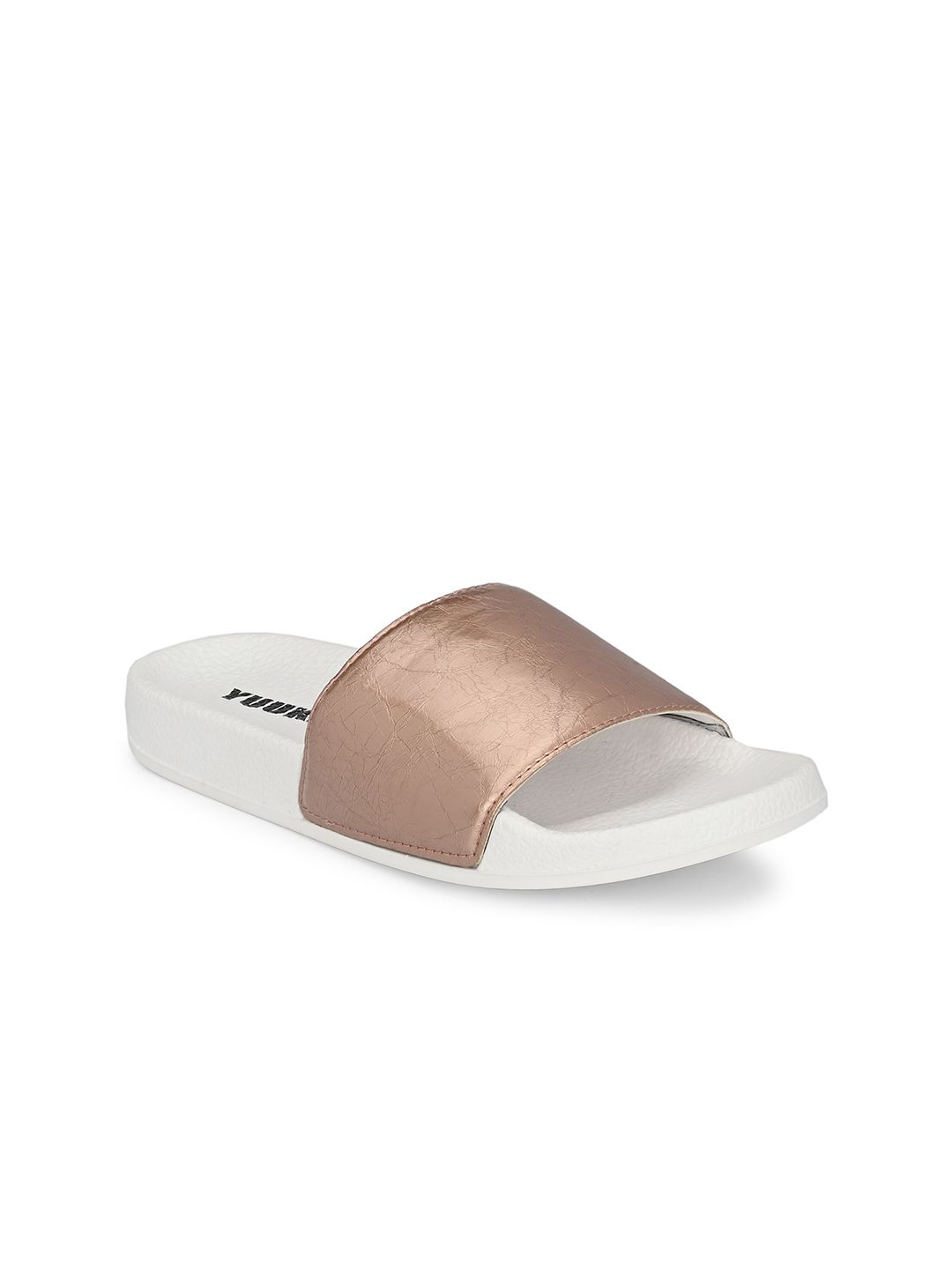 Yuuki Women Rose Gold & White Solid Sliders Price in India