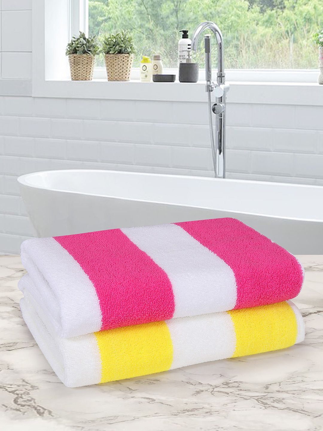 ROMEE Set Of 2 Striped 500 GSM Bath Towels Price in India