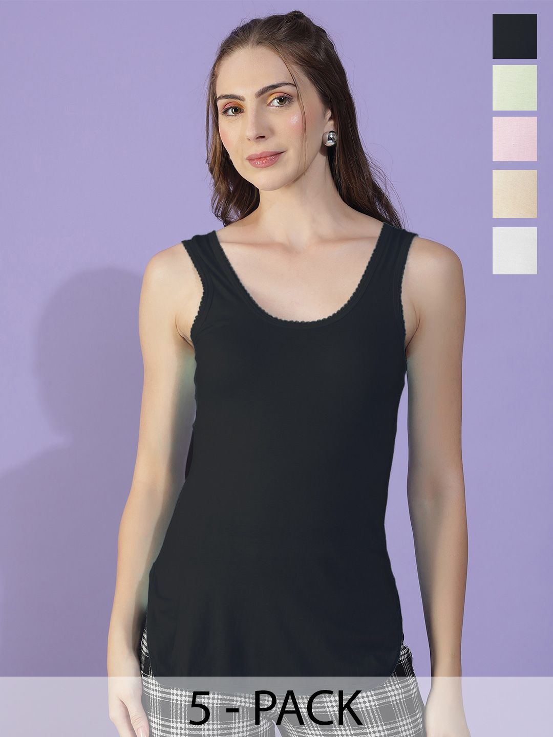 Dollar Missy Pack of 5 Women Combed Cotton Camisole