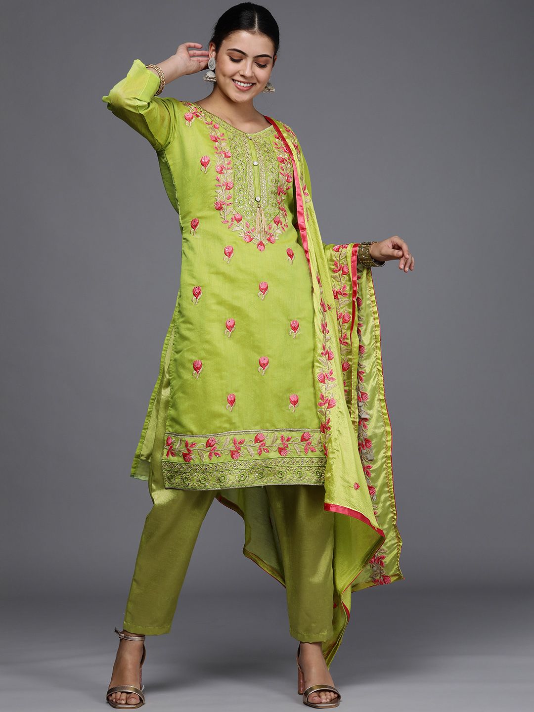 Mitera Green Embroidered Unstitched Dress Material Price in India