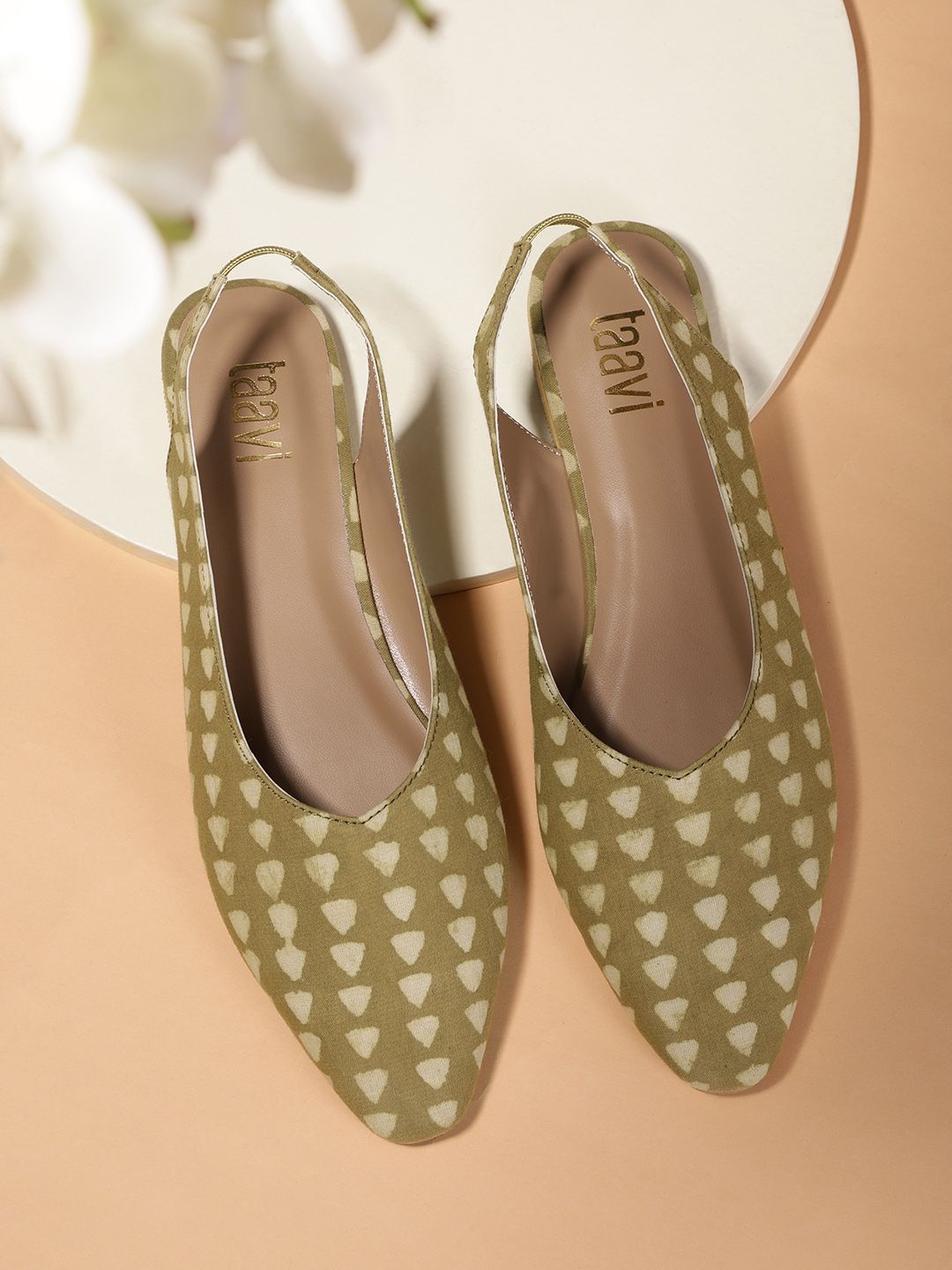 Taavi Women Olive Green Printed Mules Price in India