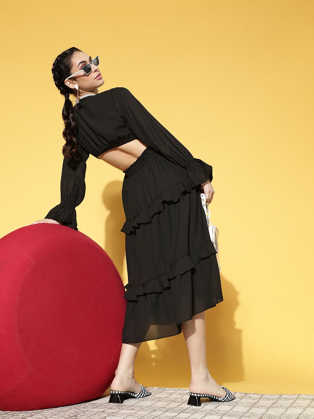 Athena Women Stylish Black Solid Volume Play Dress Price in India