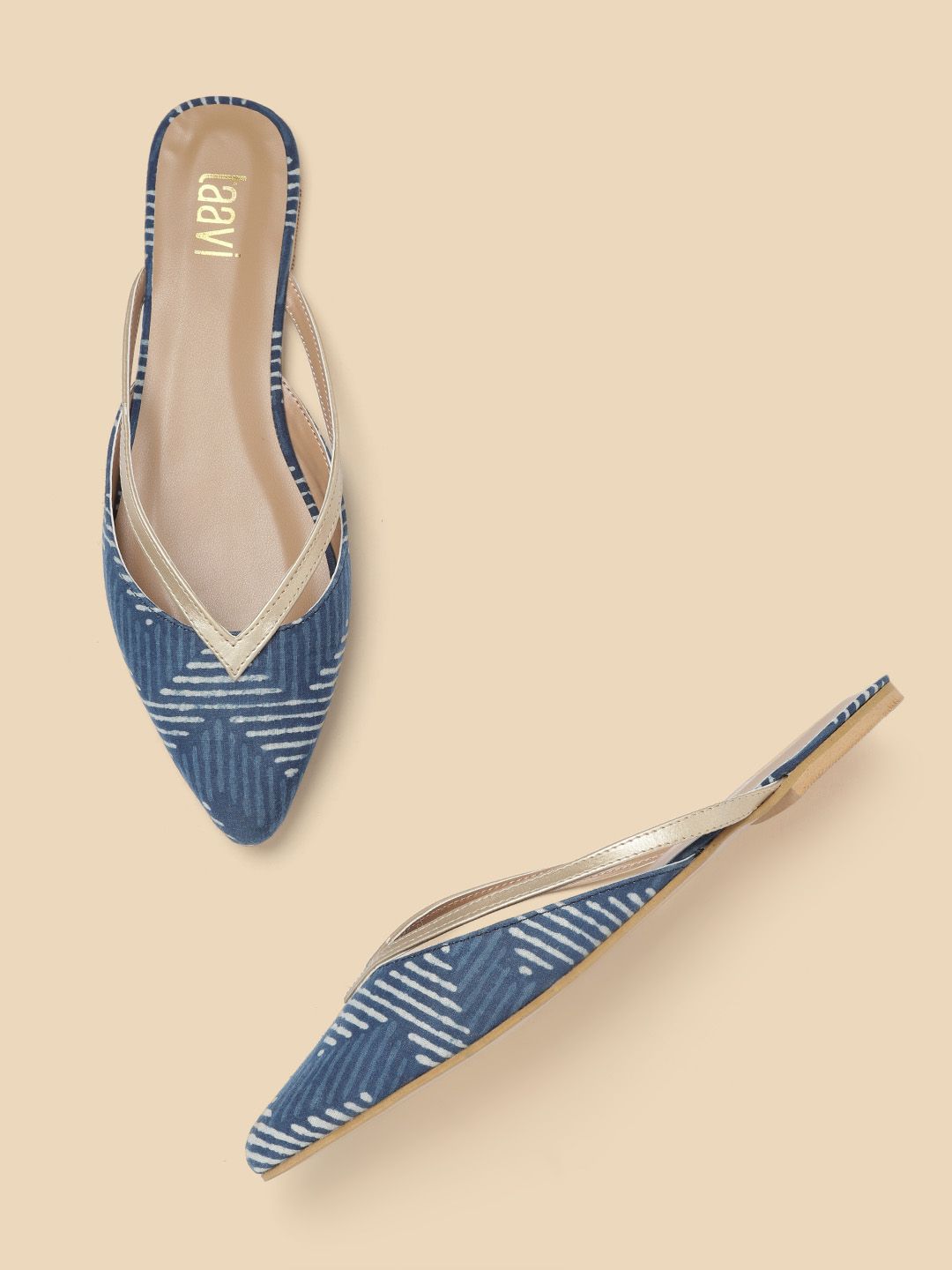Taavi Women Navy Blue Striped Mules Price in India