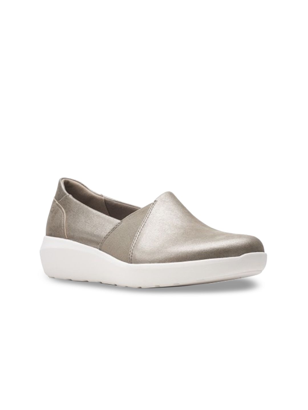 Clarks Women Gunmetal-Toned Solid Leather Slip-On Sneakers Price in India