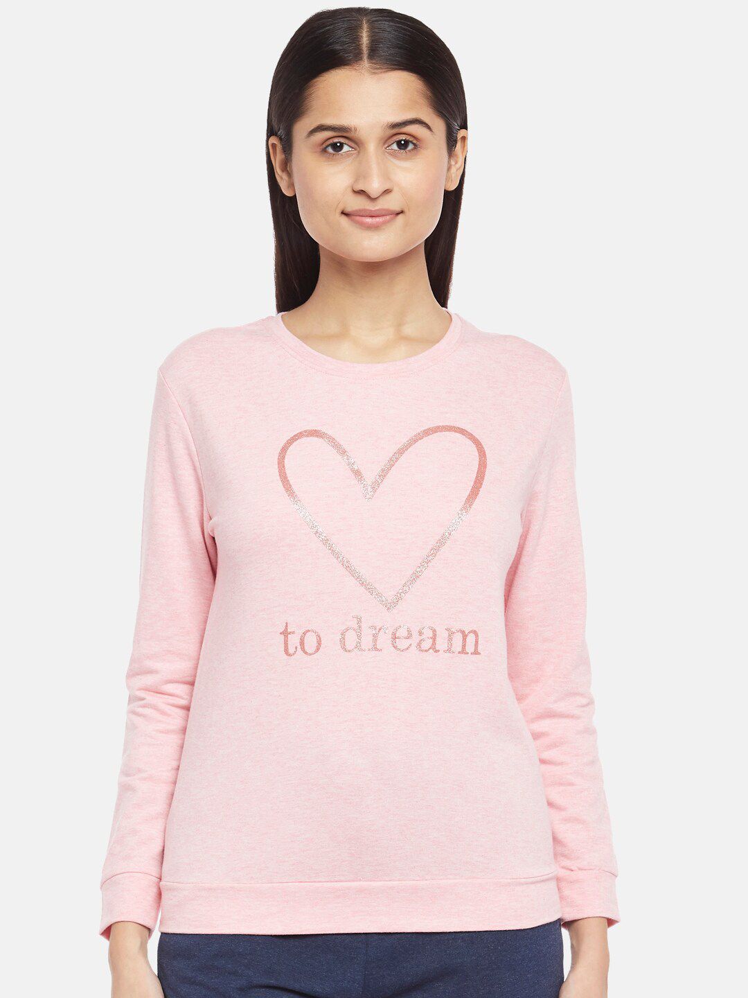 Dreamz by Pantaloons Women Pink Printed Round Neck Cotton Lounge T-shirt Price in India