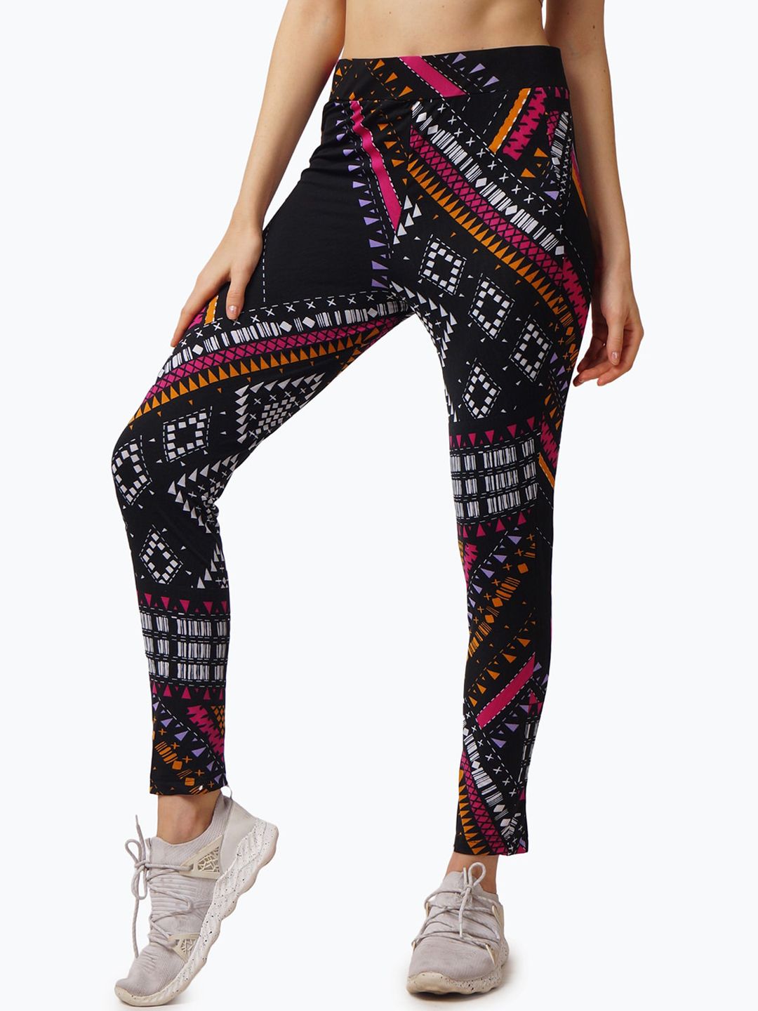 IX IMPRESSION Women Black & Pink Printed Dry Fit Track Pants Price in India