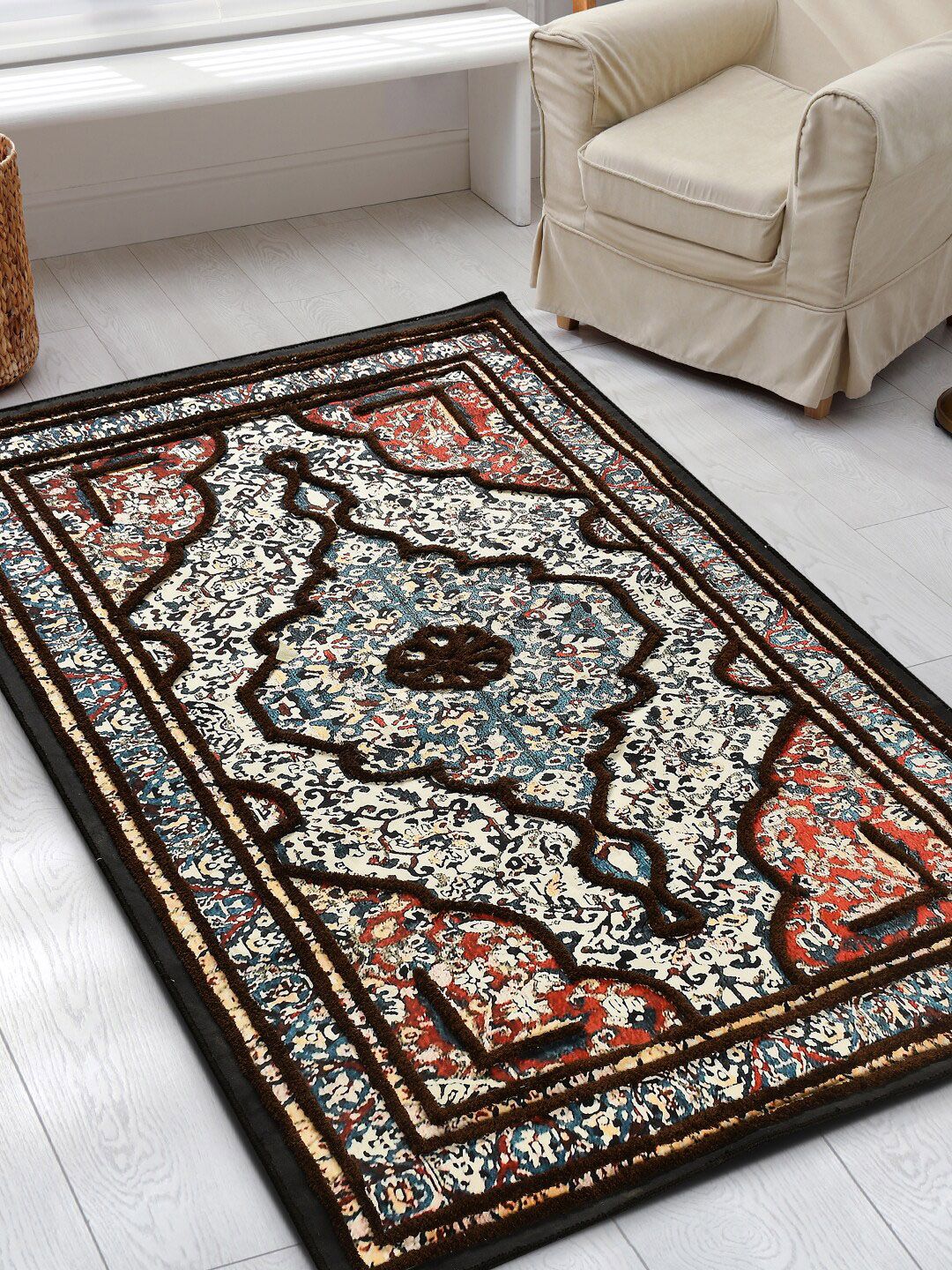 AAZEEM Brown & Blue Traditional Anti-Skid Carpet Price in India
