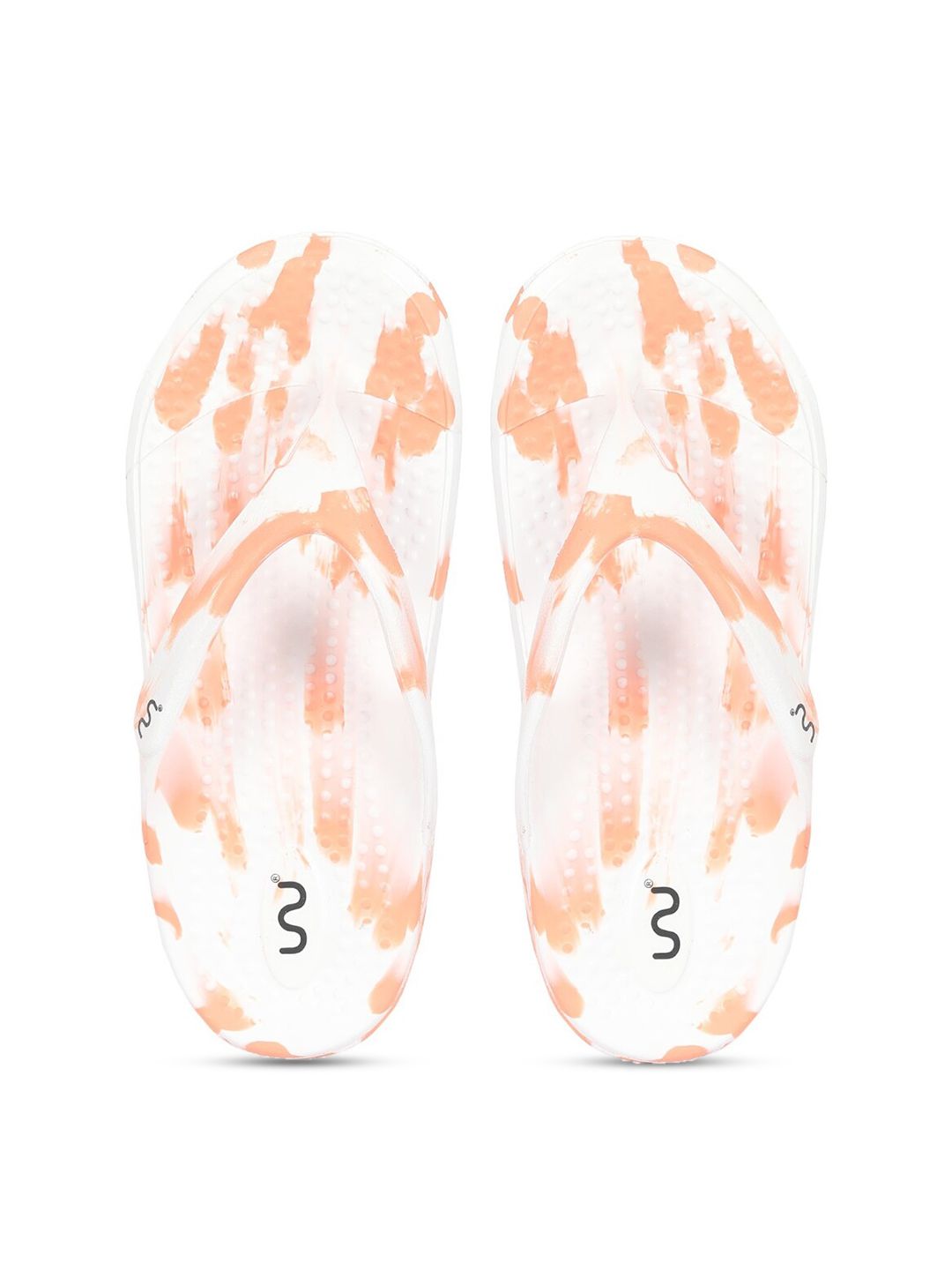 Doubleu Women White & Orange Printed Rubber Thong Flip-Flops Price in India