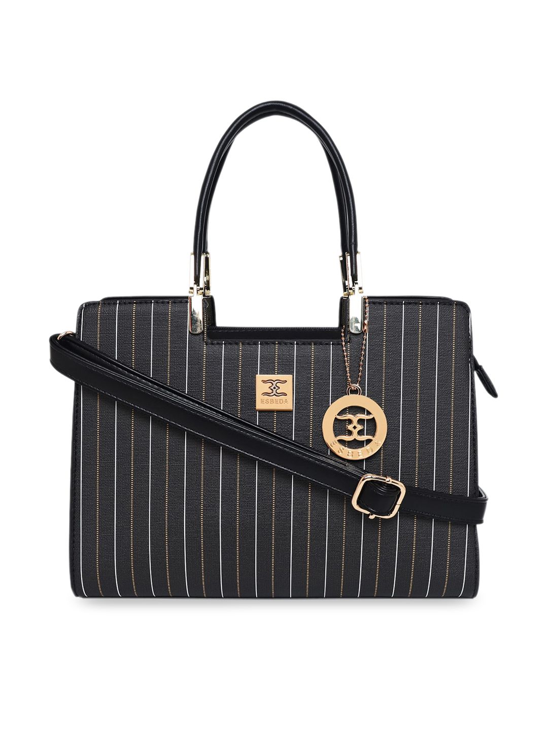 ESBEDA Black Striped PU Structured Handheld Bag Price in India