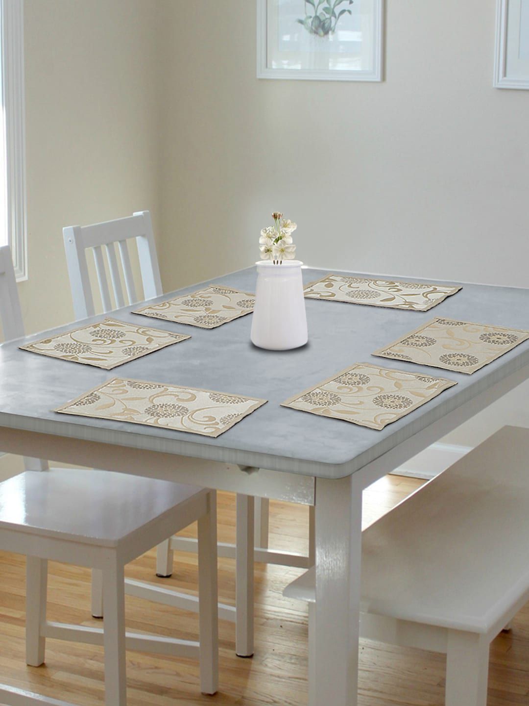 S9home by Seasons Set Of 6 Beige Floral Design Table Placemats Price in India