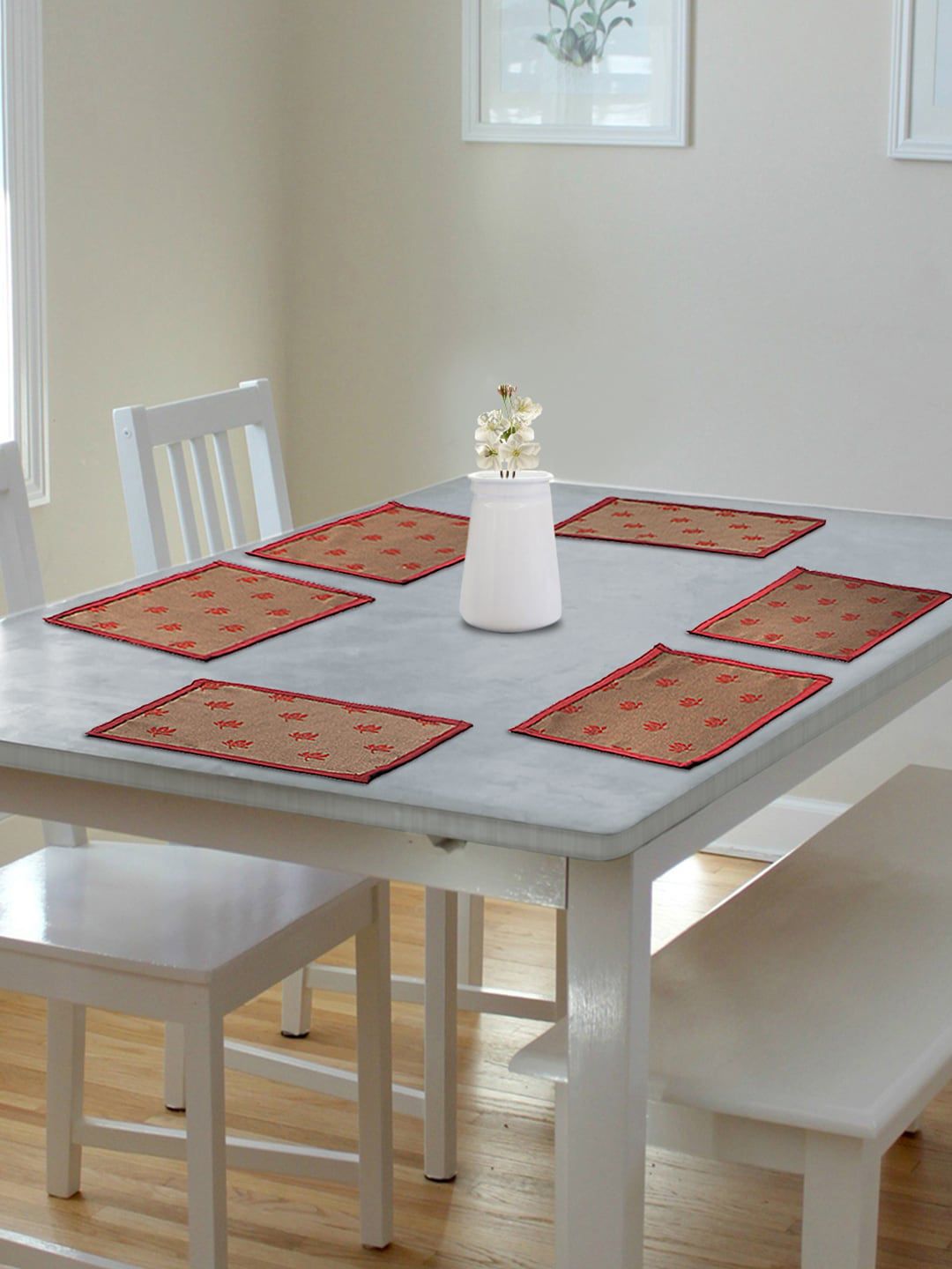 S9home by Seasons Red & Beige Set Of 6 Floral 6-Seater Table Placemats Price in India