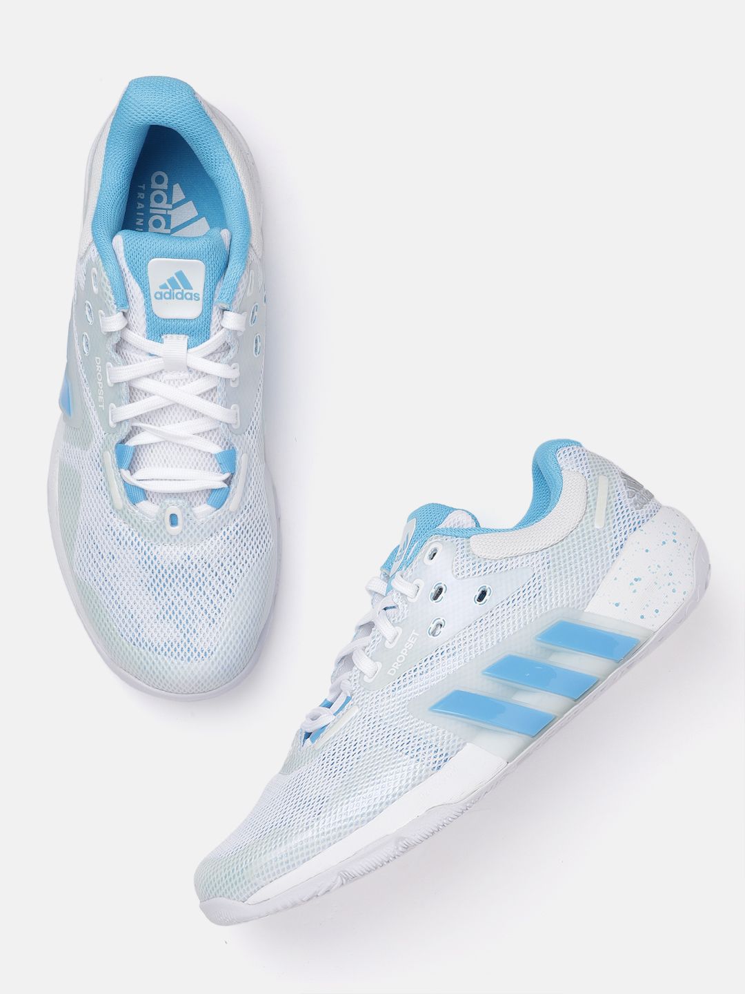 ADIDAS Women White & Blue Woven Design Dropset Trainer Shoes Price in India