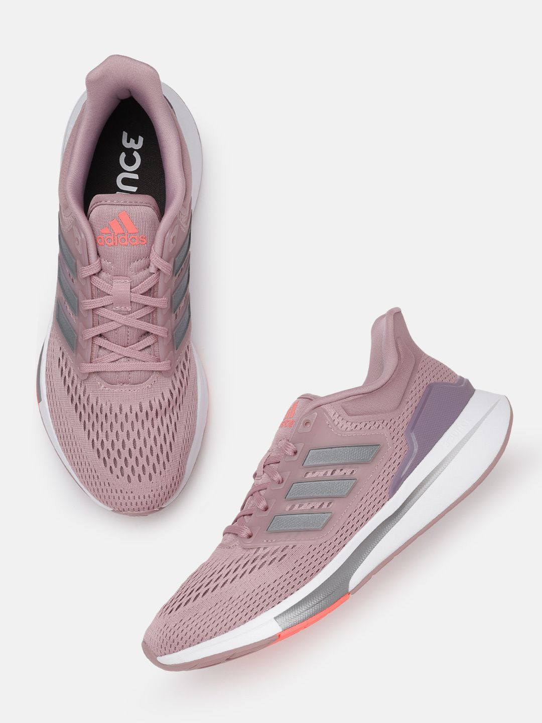 ADIDAS  Women Purple & Metallic Grey Mesh Design Bounce Midsole EQ21 Sustainable Running Shoes Price in India