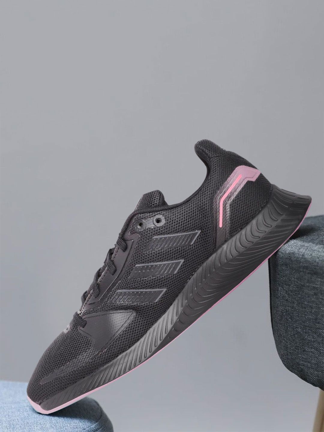 ADIDAS Women Black & Pink Woven Design Runfalcon 2.0 Running Shoes Price in India