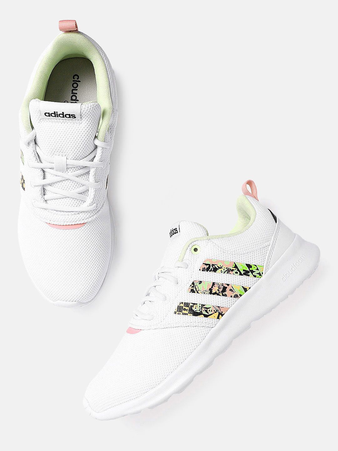 ADIDAS Women White & Pink Woven Design QT Racer 2.0 Sustainable Running Shoes Price in India