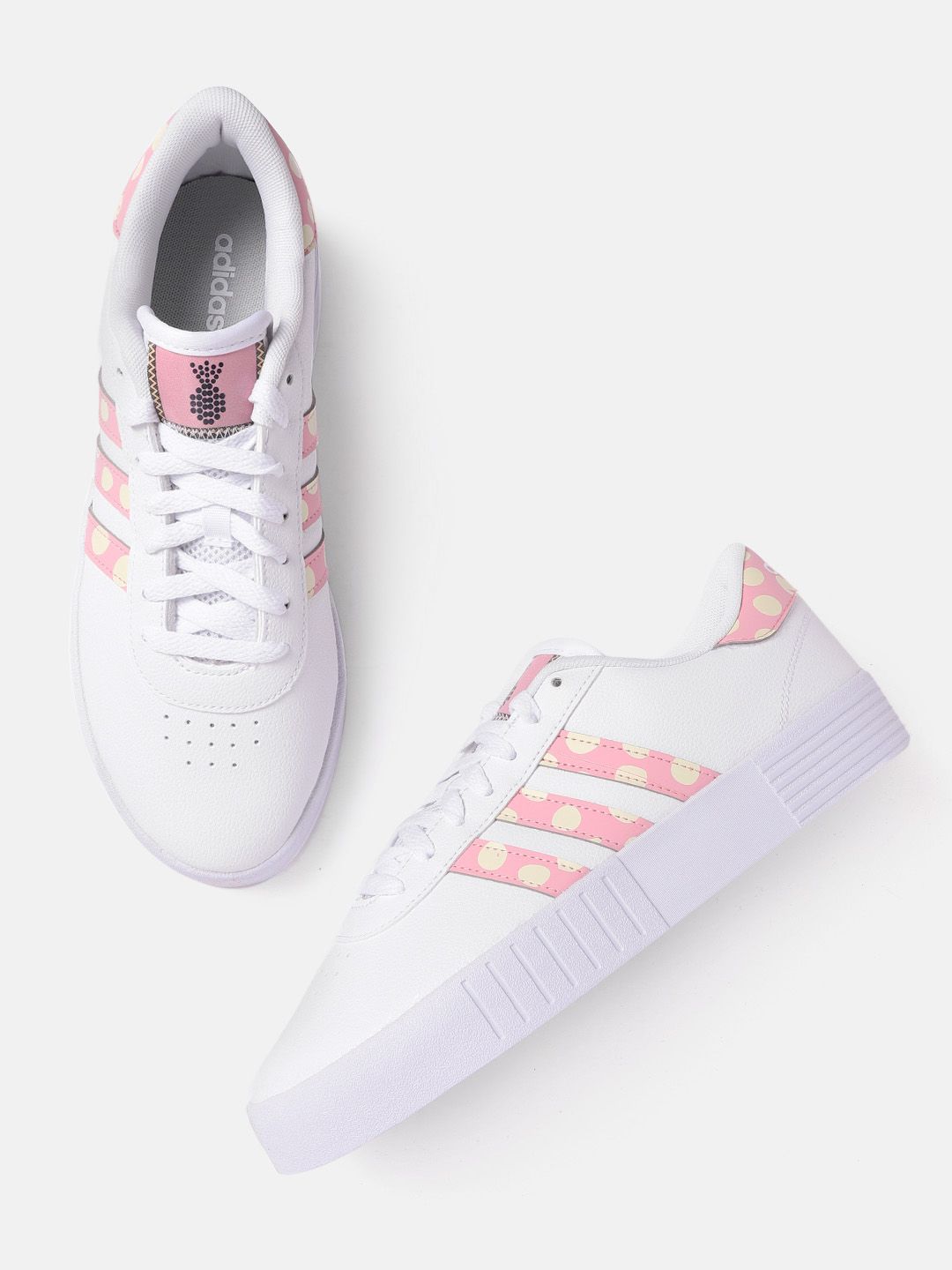 ADIDAS Women White & Pink Court Bold Perforated Skateboarding Shoes Price in India
