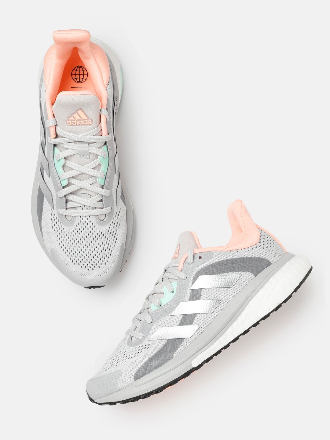 ADIDAS Women Grey & Peach-Coloured Woven Design Solar Glide 4 ST Running Shoes Price in India
