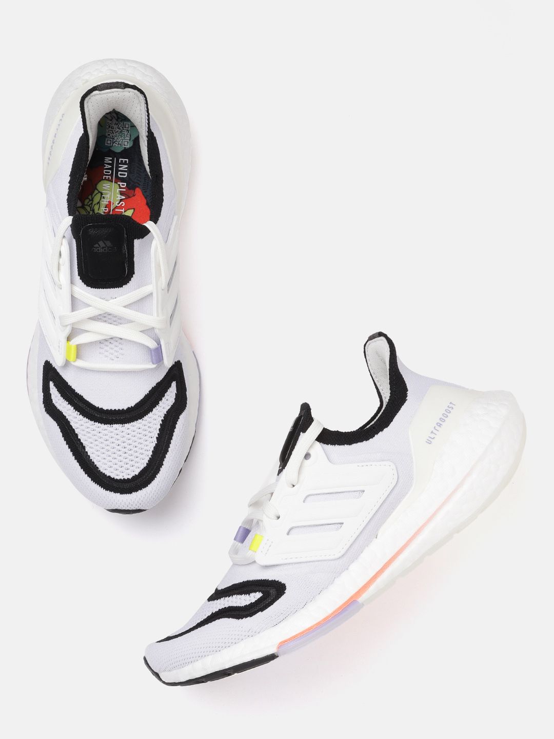ADIDAS Women White & Black Woven Design Ultraboost 22 Sustainable Running Shoes Price in India