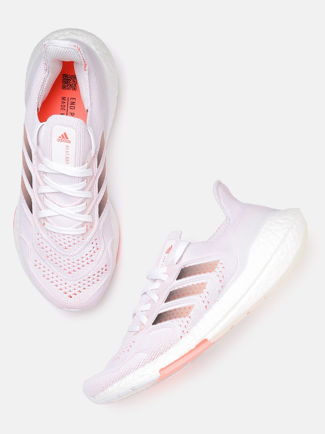 ADIDAS Women White & Coral Pink Woven Design Ultraboost 22 Heat.Rdy Sustainable Running Shoes Price in India