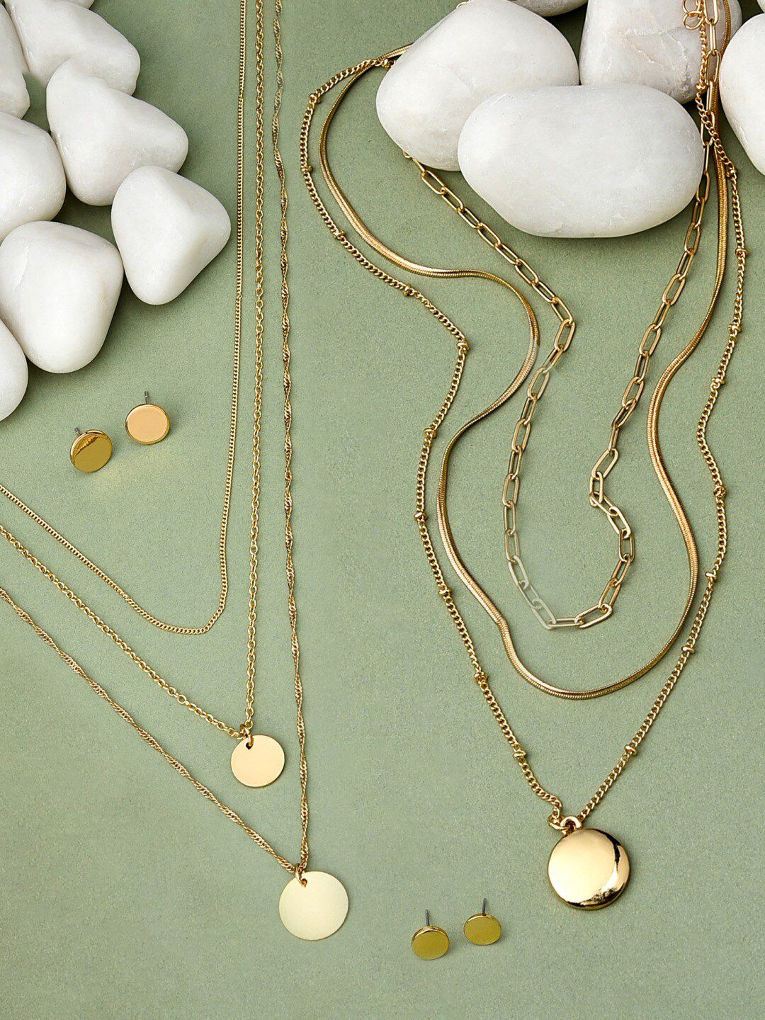 AMI  Gold-Plated Layered Chain Set Of 2 Price in India